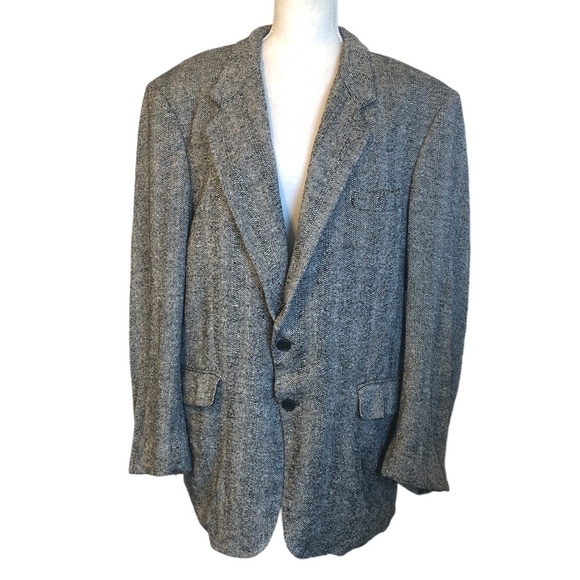 LONDON SQUARE Jacket Men's Size 46R Black White 100% Silk Sport Coat Blazer - Picture 1 of 13